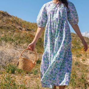 SZ Blockprints Gaia Dress in Violet & Mint